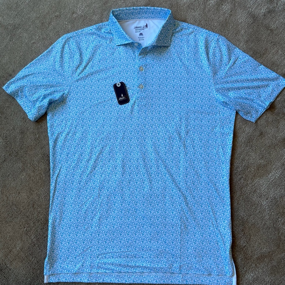 NWT Johnnie-O Performance Polo - Blue Springwood print